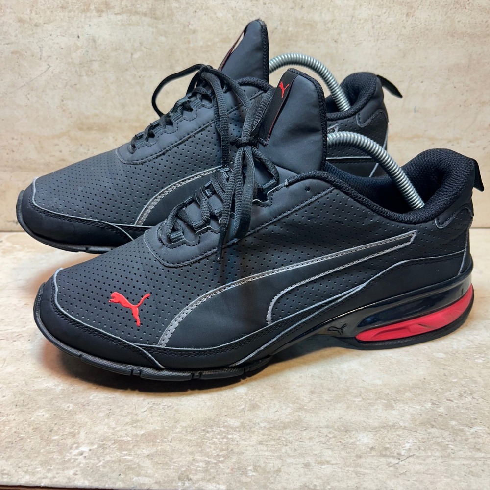 Puma Viz Runner Repeat Mens 9.5 Black Red Running Shoes 376471-02
